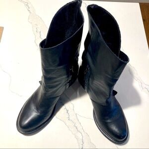 TWO BROS Made in Italy Leather Moto Boot High Low Shaft w/  Buckles 2” Heel